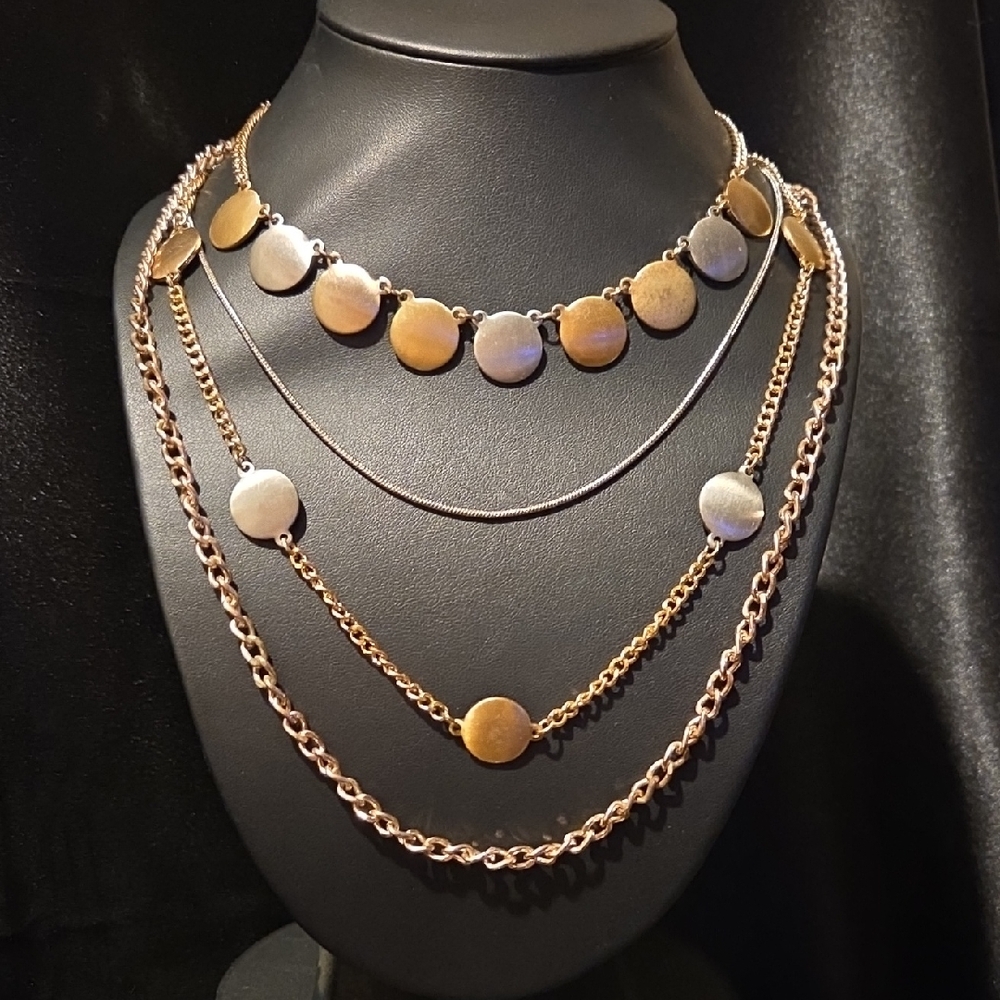 Estate Gold and Silver Coin Layered Necklace